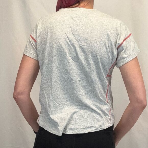 Lou & Grey Women's Basic T Tee Shirt S SM Small Grey Gray Red Contrast Stitching - Picture 2 of 12